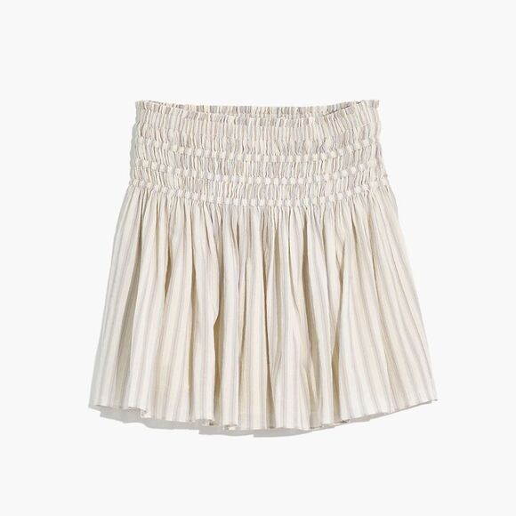 Madewell Smocked Pull-On Mini Skirt‎ in Neutral Stripe NA223 Size Small - Picture 4 of 9